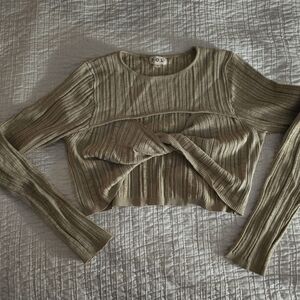 POL Women's Beige Ribbed Twist Crop Top